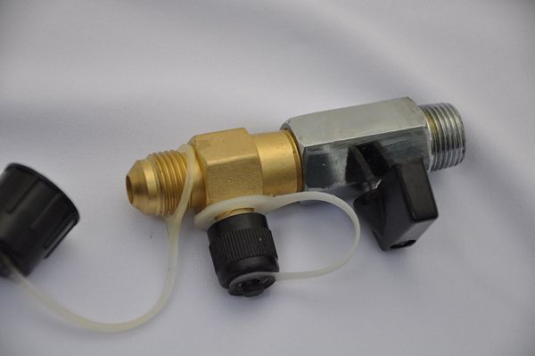 Vacuum Pump Intake Port Replacement with a hand valve: from 3/8 NPT to 1/4 and 3/8 inch SAE flare Vacuum Pump Intake Port Replacement with a hand valve: from 3/8 NPT to 1/4 and 3/8 inch SAE flare